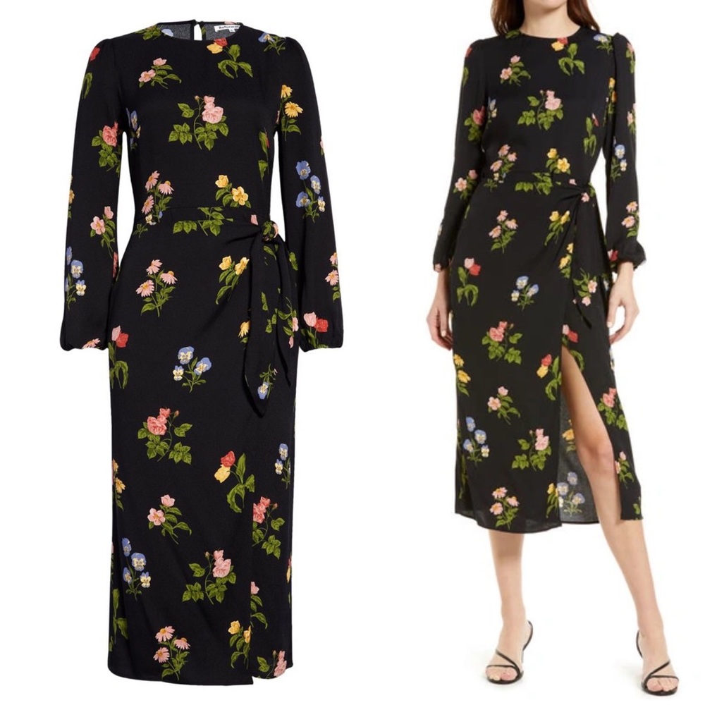 Reformation Reza Floral Long Sleeve Dress in Night Bloom